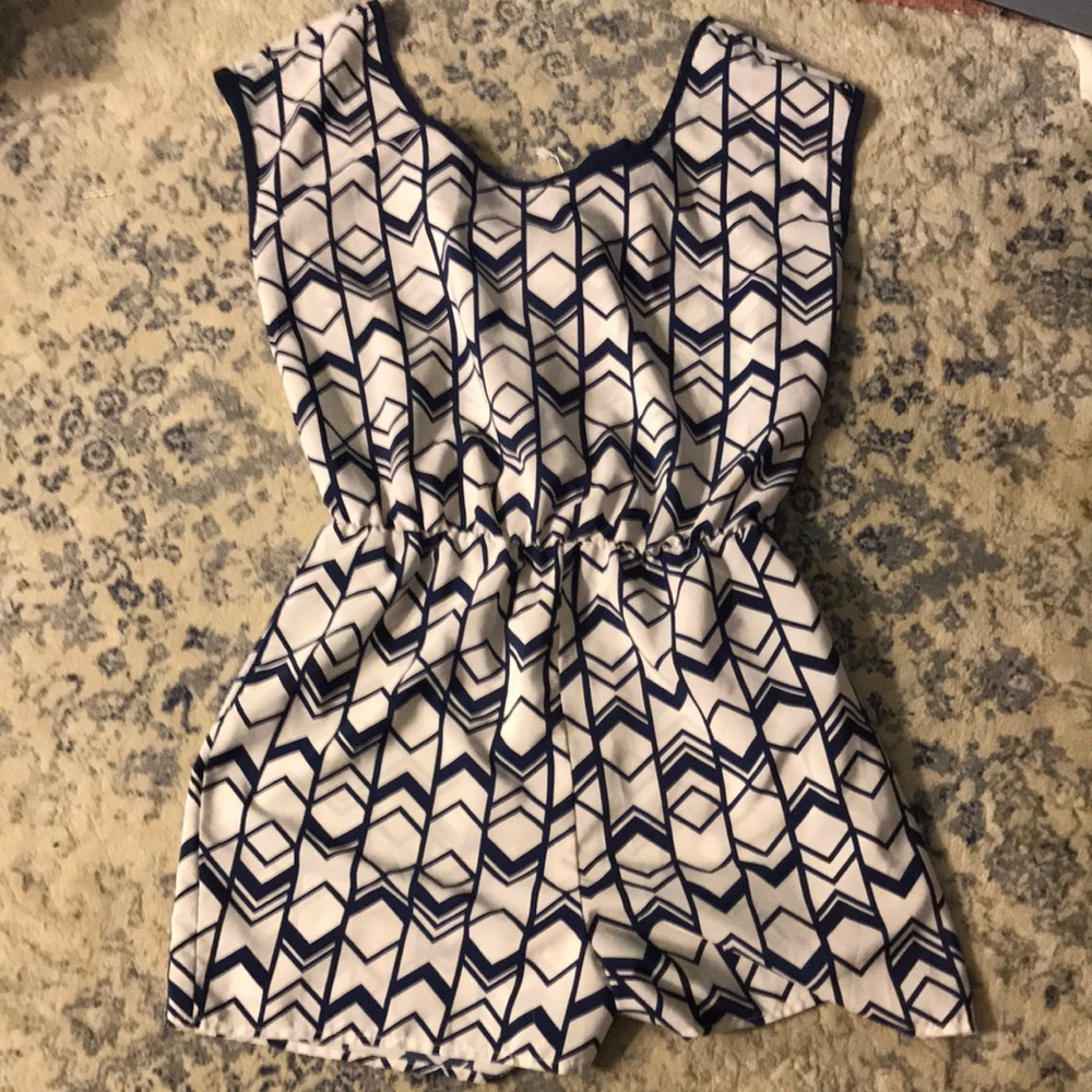 White and navy romper